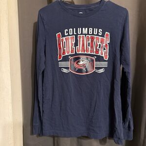 NHL Columbus Blue Jackets Kids Long Sleeve Tee - Navy Blue with Red & White Logo